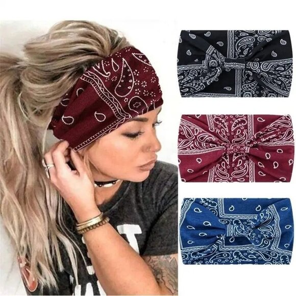 Bohemian Paisley Pattern Bandana Sporty Headband (Burgundy) - Picture 5 of 5
